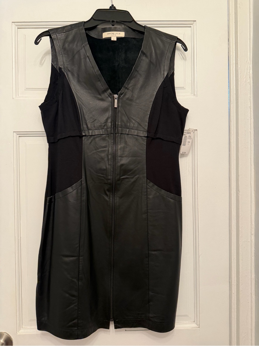 Black Leather Zip-Front Mini Dress